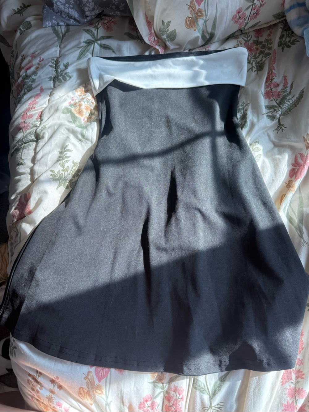 SHEIN Black and White Strapless Flared Mini Dress